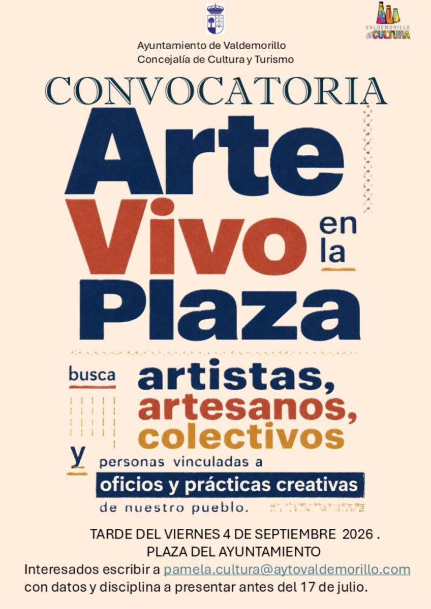 Valdemorillo busca artistas y artesanos locales para participar en 'Arte Vivo en la Plaza' el 4 de septiembre